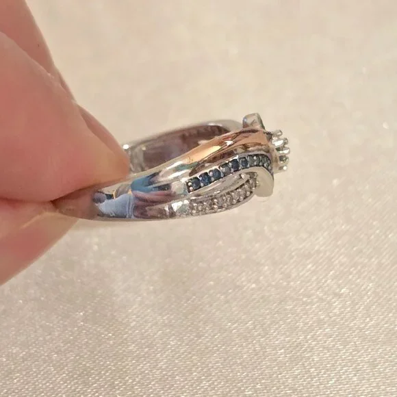 Diamond Three Stone Bypass Ring – 10K Rose Gold & Sterling Silver - Size 7 - Picture 6 of 9